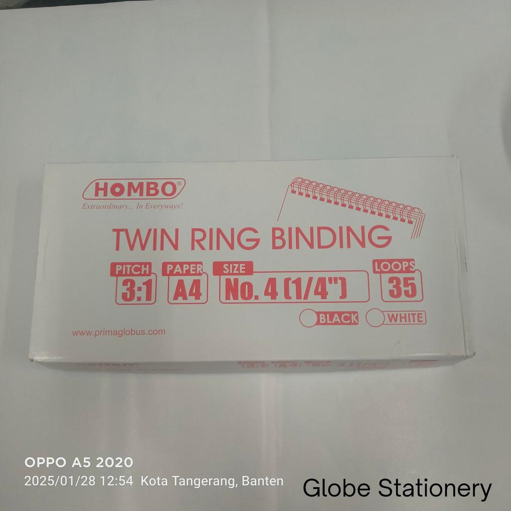 Twin Ring Binding (Ring Kawat) putih merk Hombo uk. A4 No. 4 (1/4") (inch)
