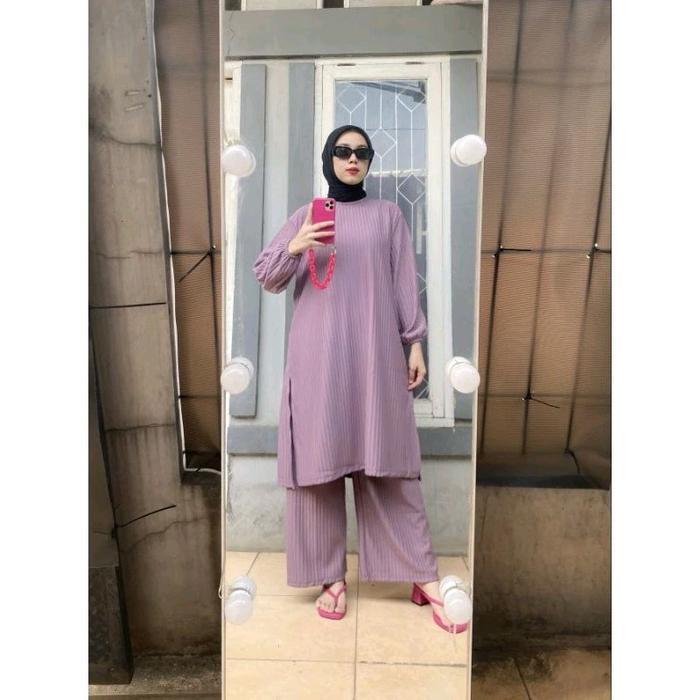 Onset Tunik Knit Hornet / Stelan Knit Terbaru / Set Tunik Atasan Cantik Celana Nyaman Panjang Lembut