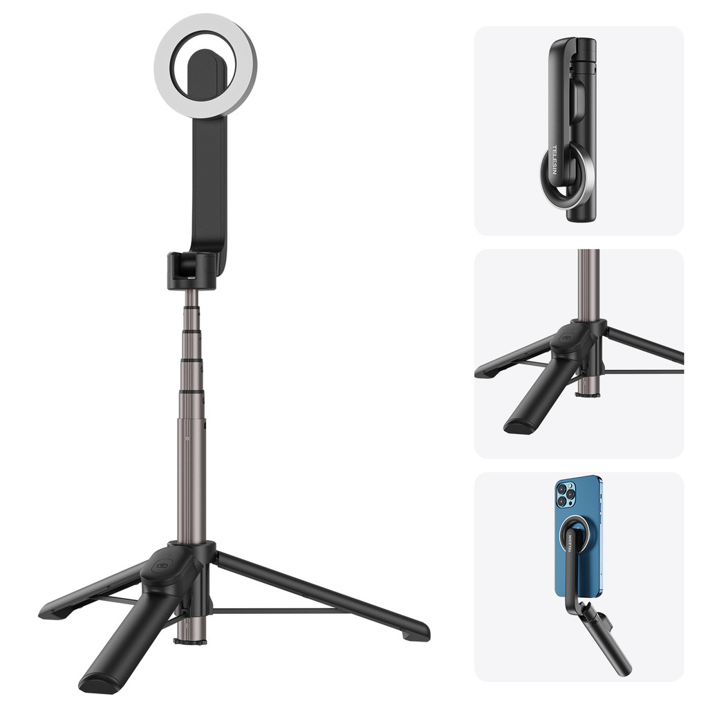 TELESIN Magnetic Selfie Stick Tripod with Remote Magsafe Cellphone Stand for iPhone 14 13 12 Pro Max