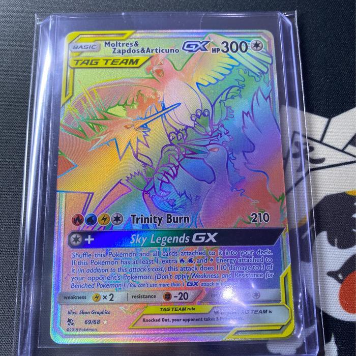 Moltres & Zapdos & Articuno GX HR Rainbow Rare EN SM Sun & Moon Hidden Fates Kartu Pokemon TCG