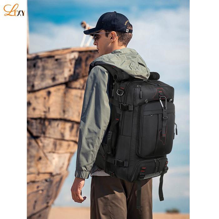 LEXY Tas Travel Backpack Pria 3in1 70L/60L/35L Tahan Air Bahan Oxford Kapasitas 35-70L Port USB Saku