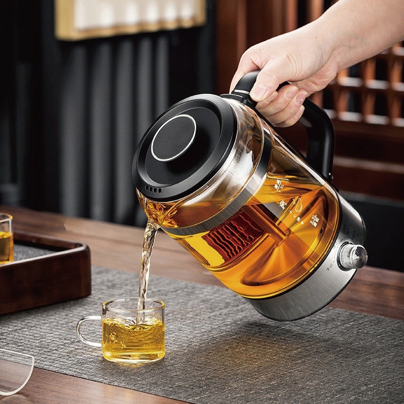 1.5L Home Electric Kettle Temperature Adjust Steam Teapot Office Multifunctional Glass Flower Teapot