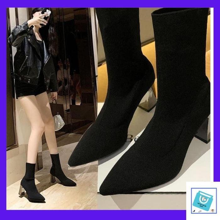 PVN Project Sepatu Bot Wanita korea Warna Hitam Fashion Modern 235