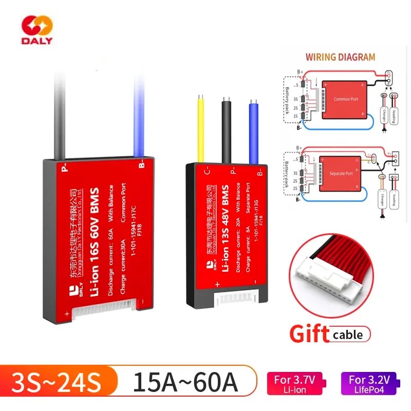 DALY BMS LiFePO4 4S 12V 8S 24V 16S 48V 20S 60V And 18650 Lithium Battery BMS 48V 13S 10S 16S 20S 7S