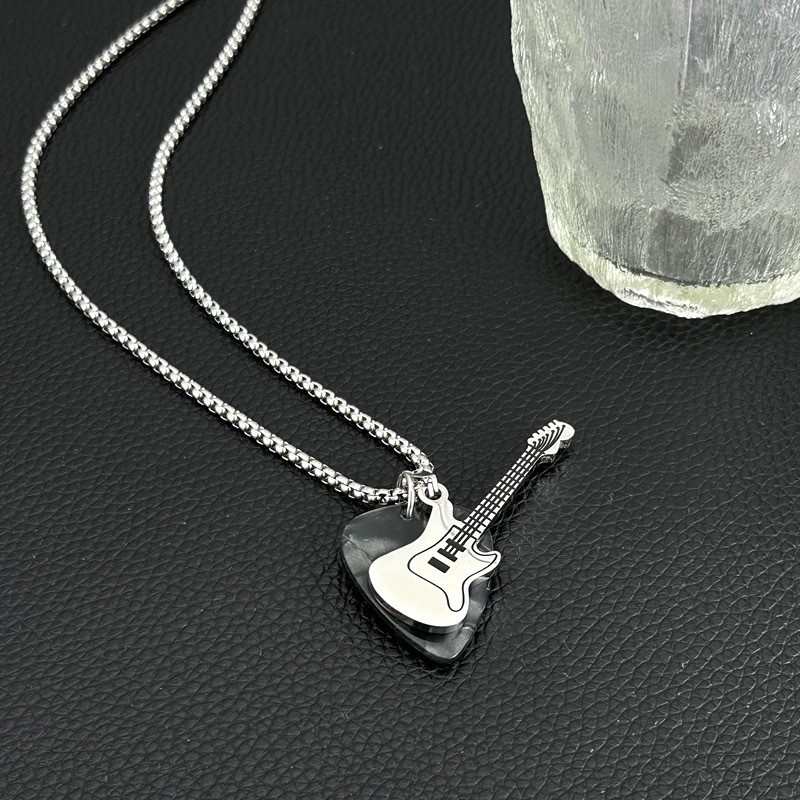 Hip-hop Guitar Pick Necklace Titanium Steel Trendy Guitar Pendant Chain Punk Vintage Electric Guitar