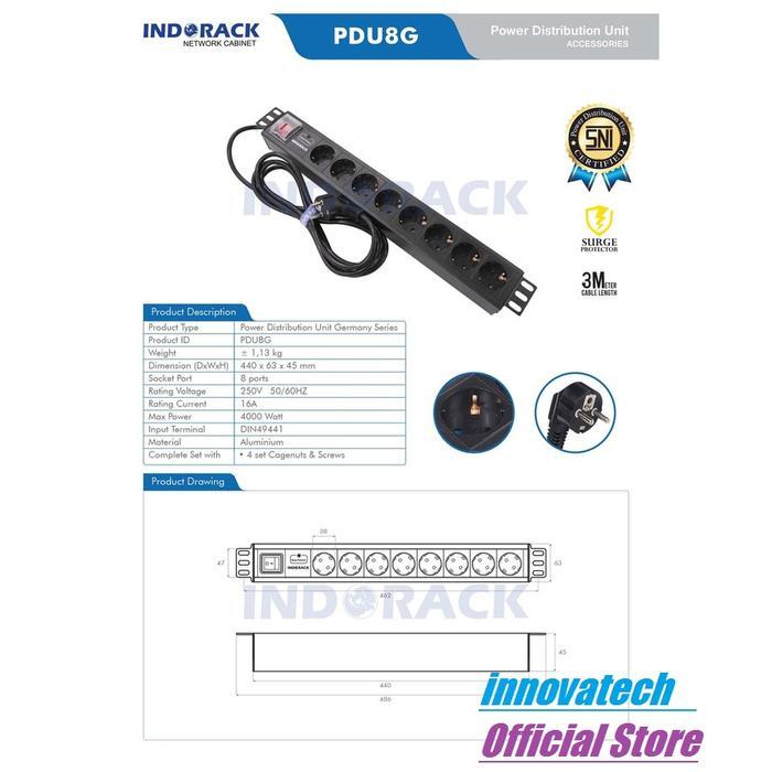 INDORACK PDU8G PDU 8 OUTLET GERMANY SCHUKO SURGE