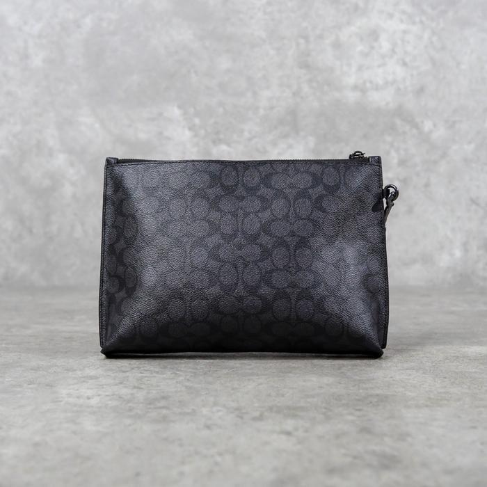 TERMURAH Tas COACH MONOGRAM LINE BLACK ZIP CLUTCH WITH HANDLE 100% ORIGINAL
