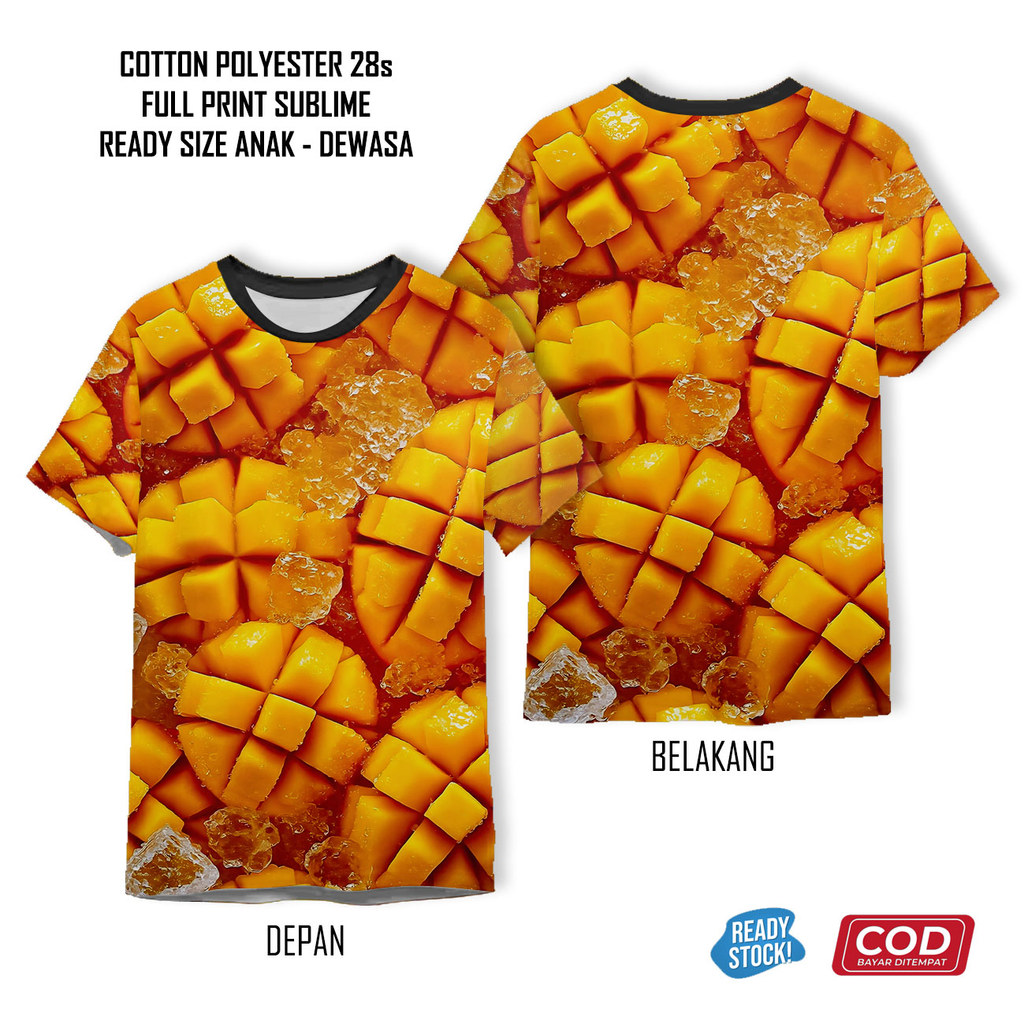 Kaos Buah Buahan Mango Mangga Fruit Full Printing Keren | Baju 3D Anak dan Dewasa Unisex - Riel76 St