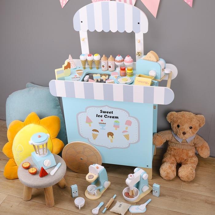 ` Wooden Ice Cream Cart mainan edukasi gerobak es krim dorong kayu anak
