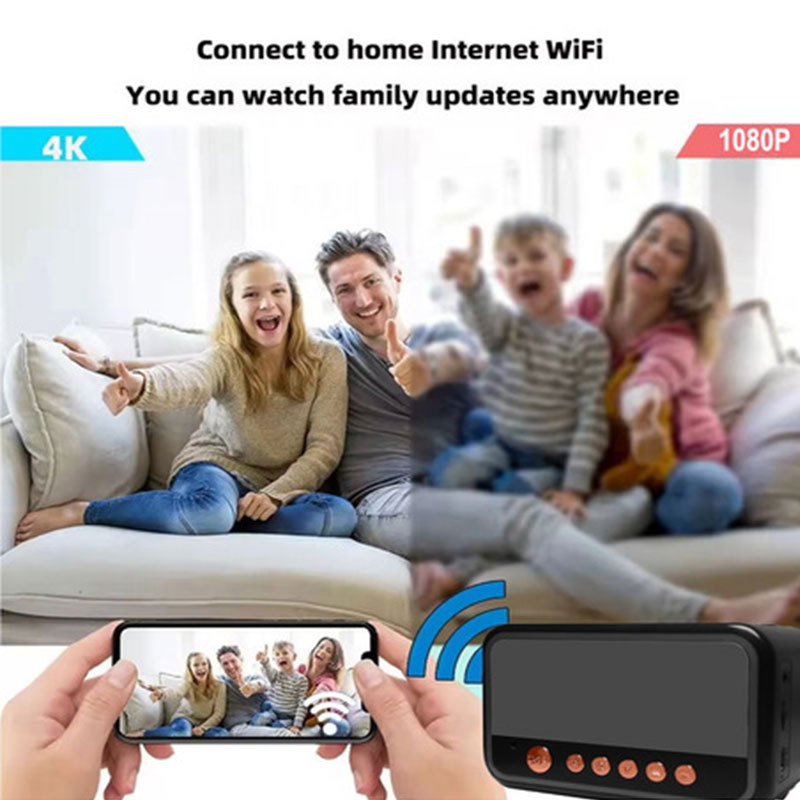 RGB Colorful Bluetooh Speaker With Mini Camera 4K HD WiFi Alarm Clock Camera Motion Detection