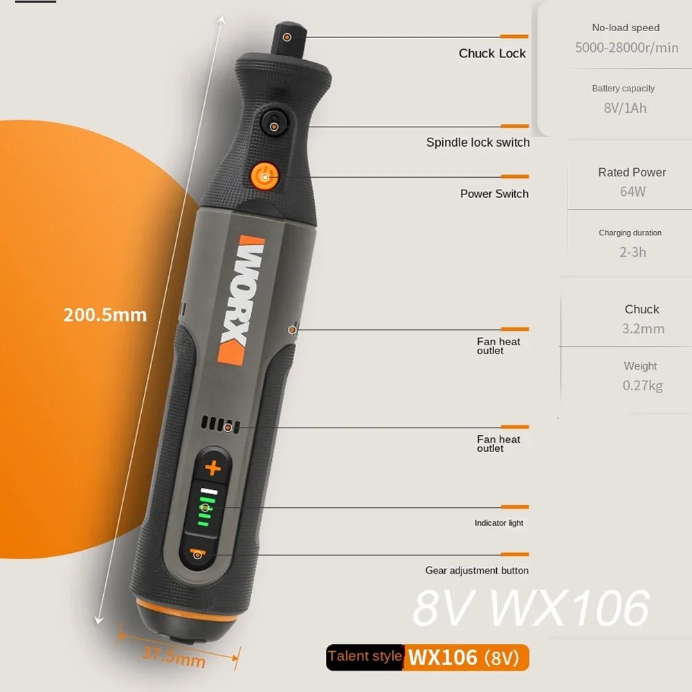 Worx Electric Screwdriver Set Intelligent Cordless Drill Screwdriver USB Charging Power Tool.