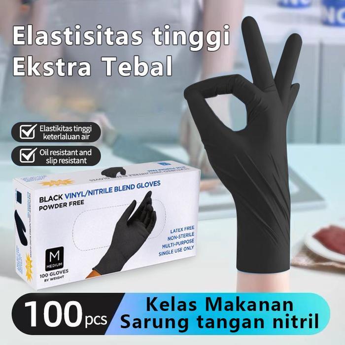 Kemasan 100 Buah Sarung Tangan Nitril Medis 100% Sarung Tangan Pembersih Ukuran S-M-L-Xl Sarung