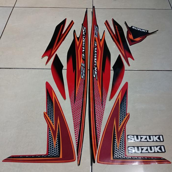 stiker striping suzuki skywave 125 2008 hitam merah lis body standar berkualitas original