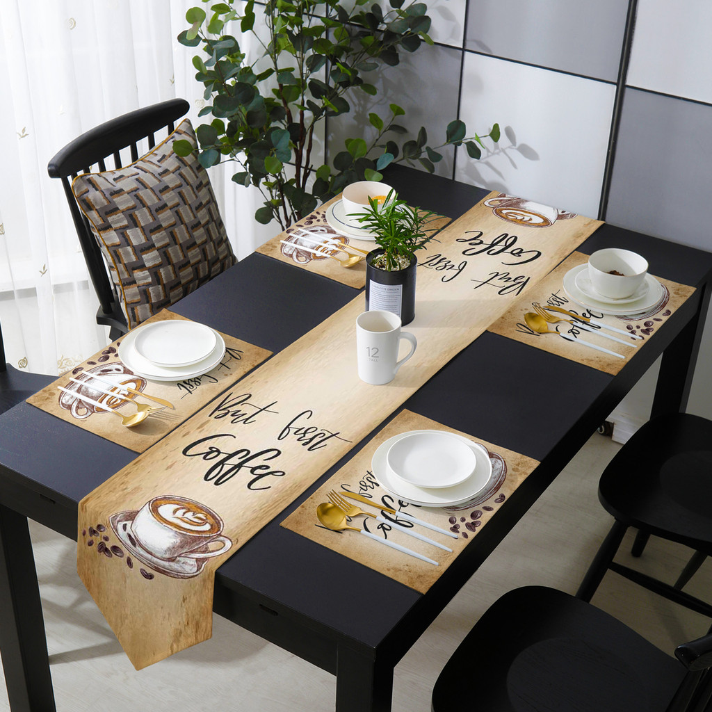 Coffee Coffee Beans Retro Table Runner Set Cotton Linen Table Runners Tablecloth Dining Table Mat Ho