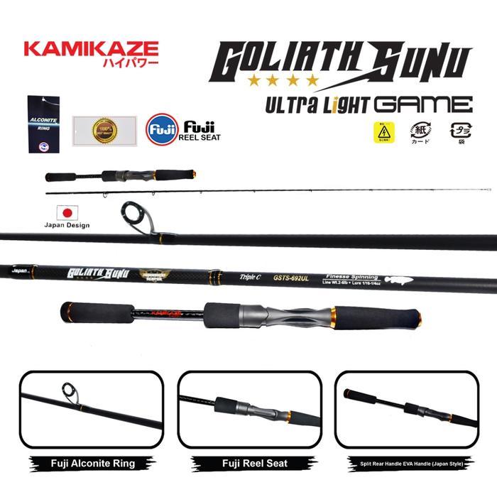 Ready KAMIKAZE Joran Pancing GOLIATH SUNU UL Ultralight Tipe Spinning Sambung 2 Butt Joint Full Fuji