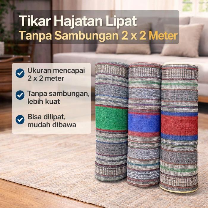 Tikar Hajatan Lipat Tanpa Sambungan 2X2 Meter Tikar Tenun Plastik Tebal Tikar Piknik Camping Tikar