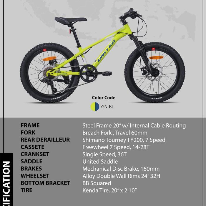 Sepeda Gunung MTB 20 Inch United Elbruz Terbaru - Hijau