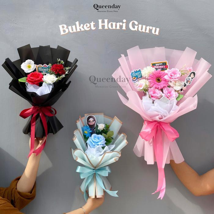 ASLI BUKET BUNGA HARI GURU FLOWER BOUQUET ARTIFICIAL TEACHER DAY BISA KIRIM LUAR KOTA BUCKET PALSU