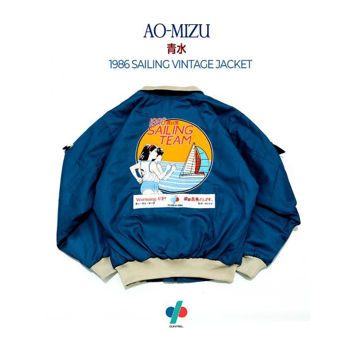 Aomizu Club Of 1986 Sailing Vintage Jacket / Jaket Jepang Oversize Bomber Flight Estetik Biru Tebal