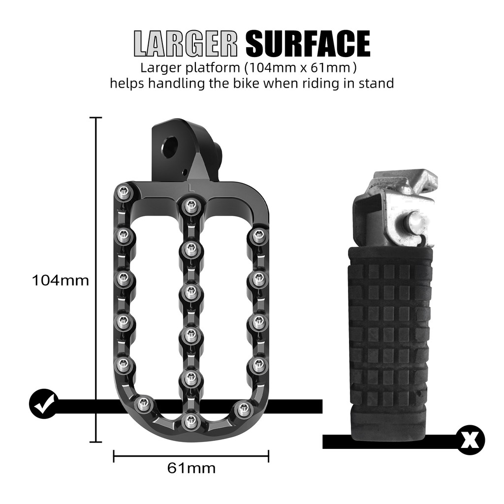 NICECNC MOTORCYCLE FOOTPEGS FOOTREST FORGED LARGER FOR KAWASAKI KLR650 KLR 650 1987-2024 KLR650 2024