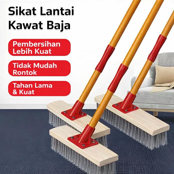 sikat kawat stainless steel pegangan panjang kawat baja sikat pencucian lantai sikat pegangan