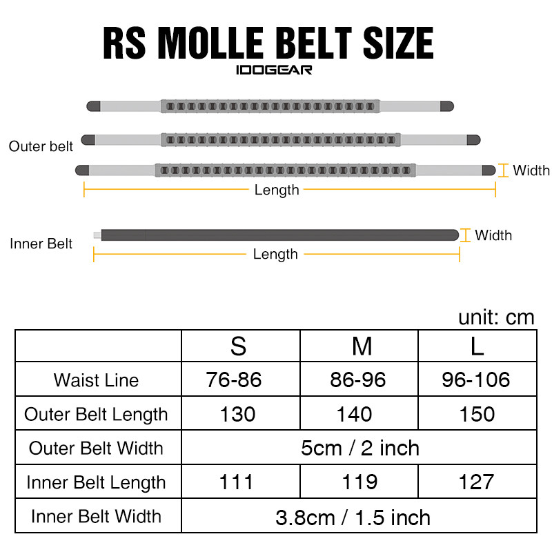 IDOGEAR 2 Inch Tactical Belt Quick Release Buckle MOLLE with Inner belt Lightweight Duty Belt 3431