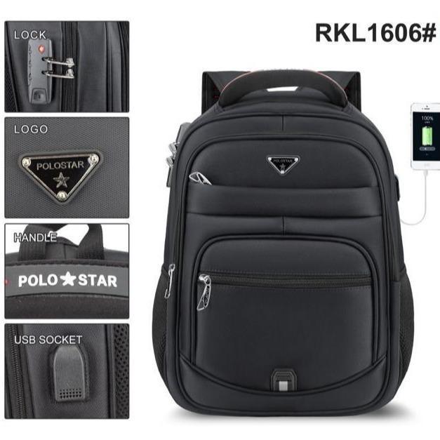 POLO STAR Tas Ransel Laptop Backpack Pria Wanita Sekolah Tas Punggung Laptop Gembok USB Port