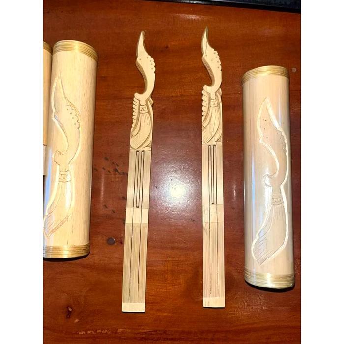 Karinding Ukir Kujang 2 garis Tempat Bulat dari Bambu Usuk Berkualitas Tinggi