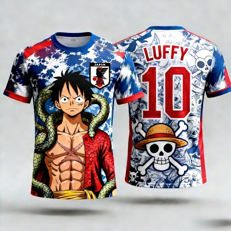 Japan One Piece Luffy Football Jersey T-shirt Kids Football Special Jersey Kit Adult Men's/Women's