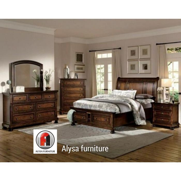 kamar set jati, set kamar jati, tempat tidur minimalis modern jati, 01