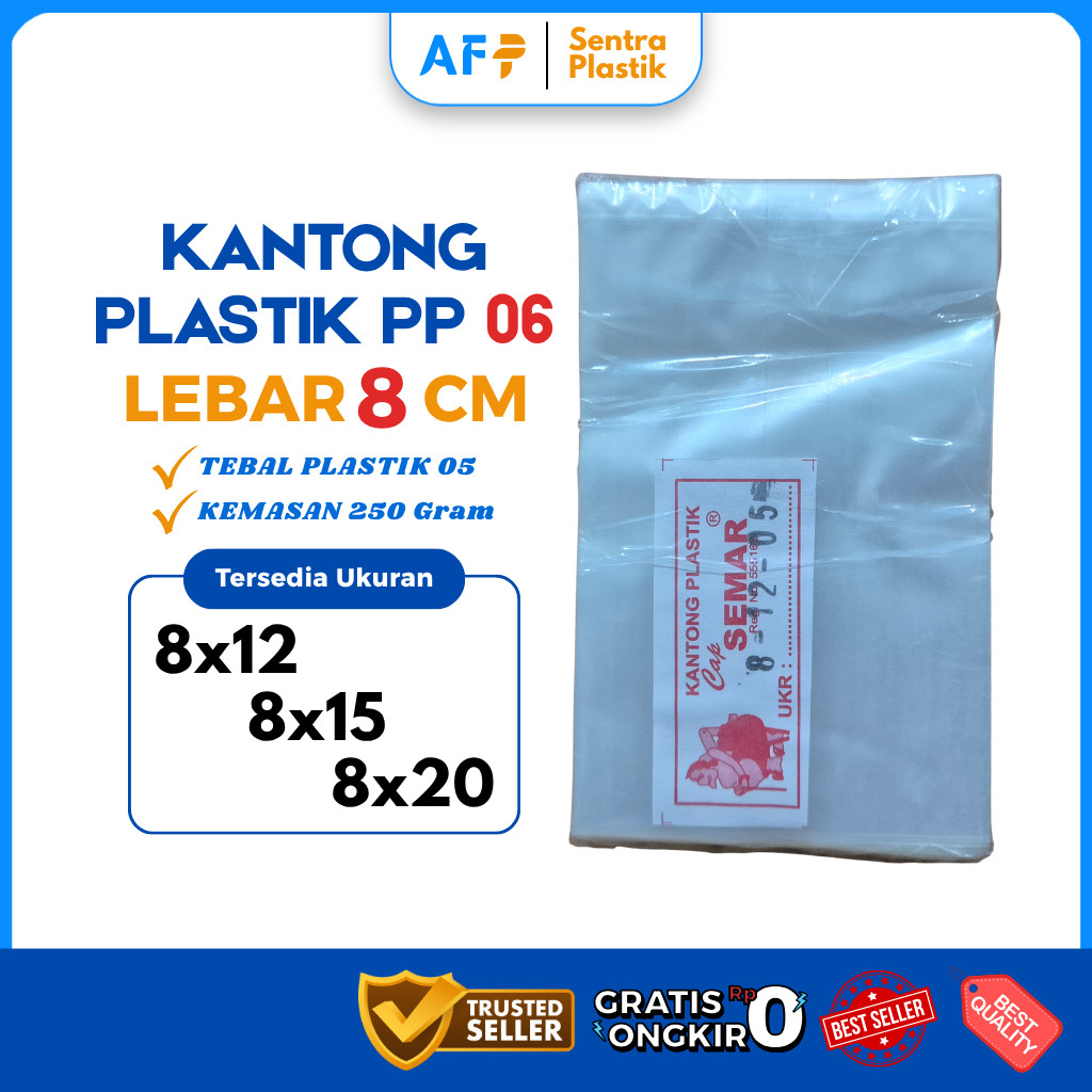 Plastik PP 05 Lebar 8 cm ukuran 8x12 8x15 8x20