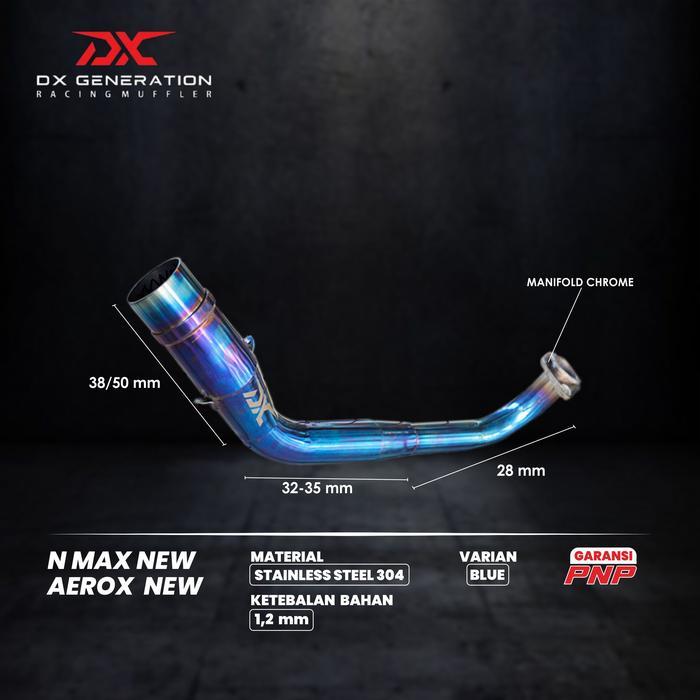 knalpot Dx Generation Sphere Oval Fullsystem H.Blue Nmax Aerox Pcx Adv - header blue