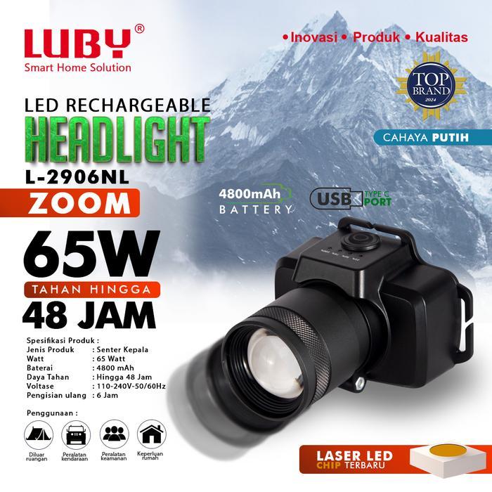 LUBY Headlamp Senter Kepala Cahaya Maksimal Laser Zoom In Zoom Out Perbesar Perkecil 65 Watt L 2906