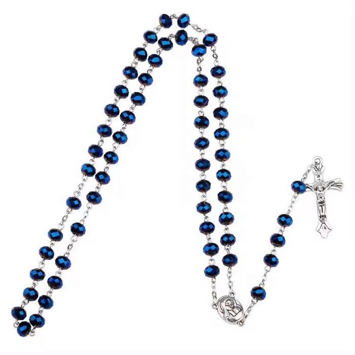 Kalung Rosario Biru Kristal - Kalung Rosario Katolik - Rosario Katolik Premium
