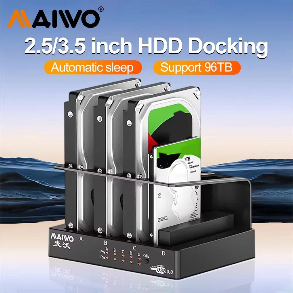MAIWO 4 Bay Hard Drive Enclosure Sata to USB 3.0 External Multi-Bay 2.5& 3.5 Inch HDD SDD Docking