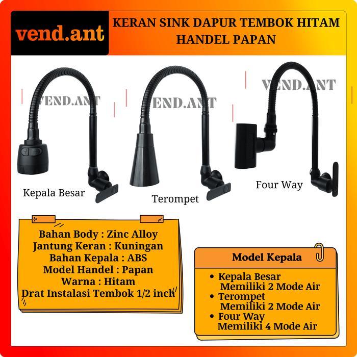 Onda Bath - Keran Wastafel Bak Cuci Piring Dapur Hitam Kran Sink Angsa Fleksibel Black