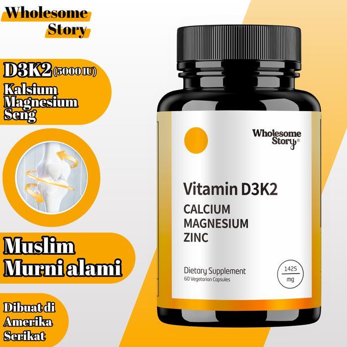 Vitamin D3K2 5000IU & Calcium Magnesium Zinc – Suplemen untuk Kesehatan Tulang & Imunitas, 60 Kapsul