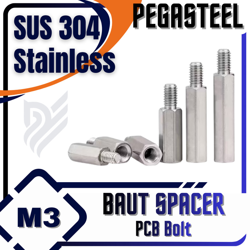 PEGASTEEL -  Baut PCB Spacer / Iron Support Bolt / Hexagon Standoff (Stainless SS) M3