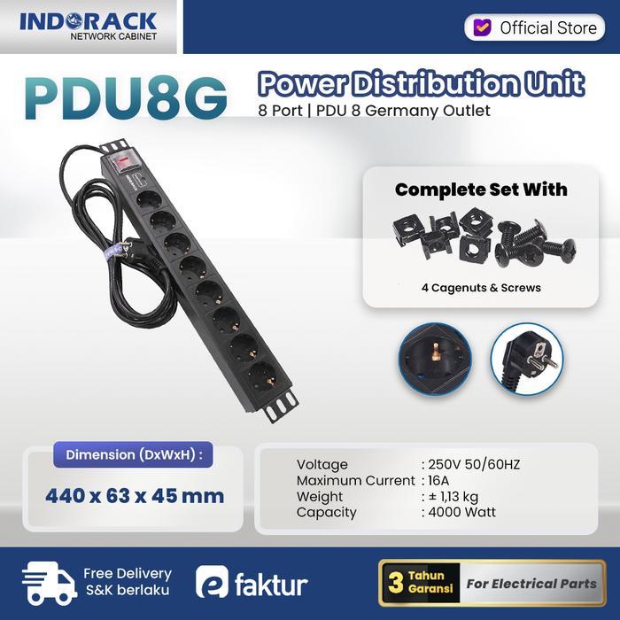 Indorack PDU 8 Outlet Germany Colokan 8 Slot PDU8G