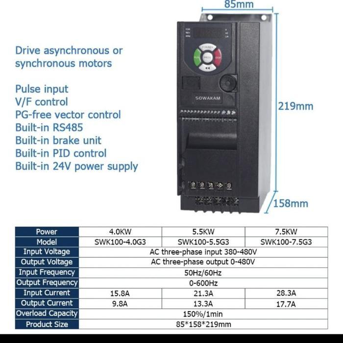 DEWA READY Inverter 7,5kw 7,5 kw 380V 3Phase Invt VFD Inverter motor Dinamo 7.5kw 10HP 10 HP 3Phase