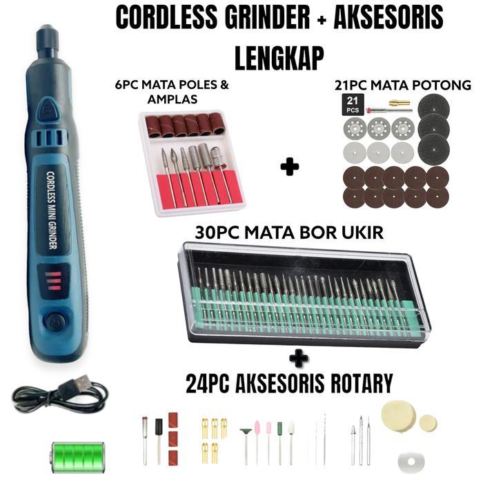 Krisbow - Cordless Mini Grinder Tuner Mesin Gerinda Potong Poles Baterai Cas Set