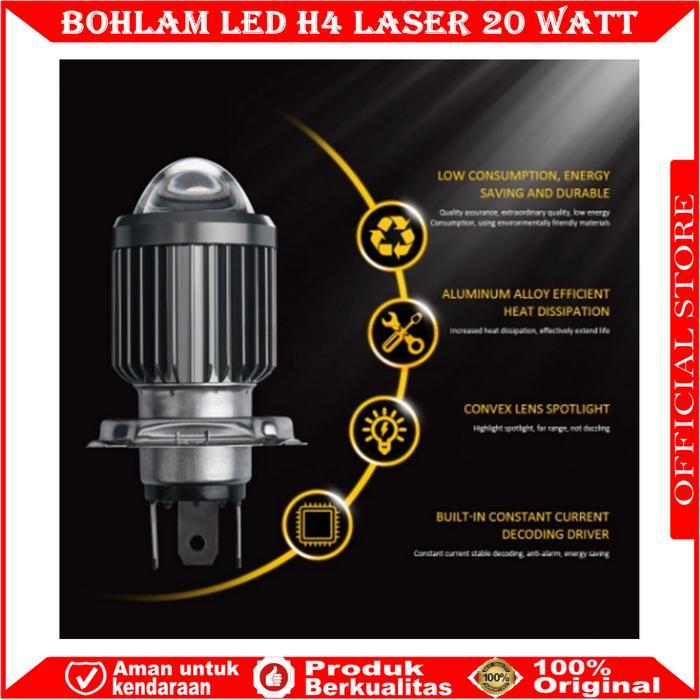 ORIGINAL LAMPU UTAMA MOTOR H4 LED LASER 2 WARNA HI / LOO 20 WATT BOHLAM LED H4 LAMPU MOTOR H4 LED