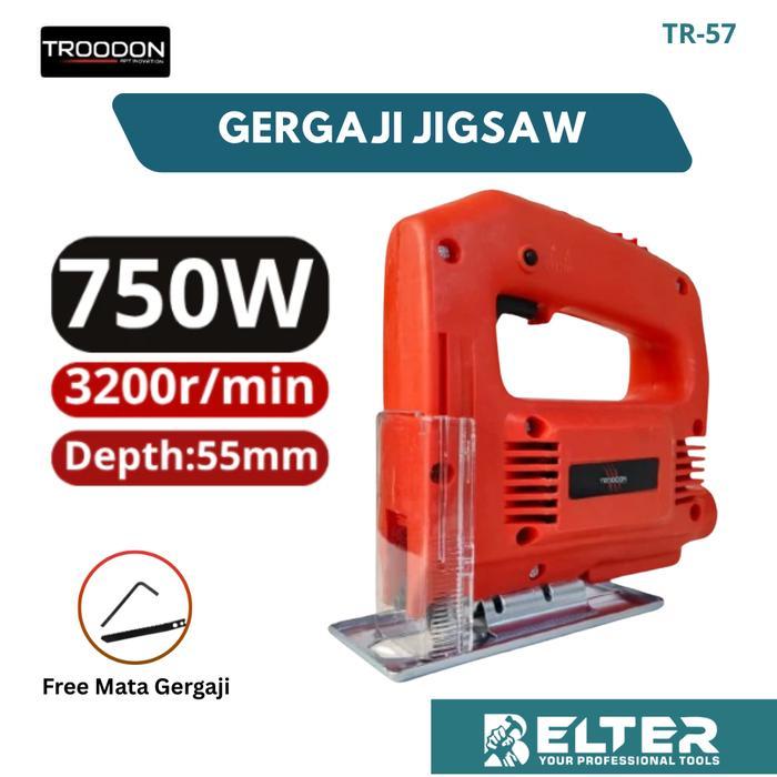 Krisbow - Gergaji Listrik Jigsaw Electric Tr-57 Gergaji Triplek Kayu Potong Lurus Hingga Miring Bisa