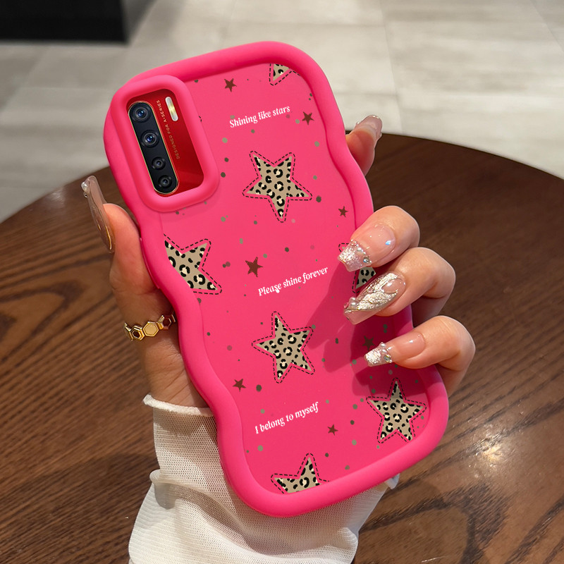 Casing HP Untuk OPPO A91 F15 Reno 3 Case Leopard print star Kasing Silikon Cesing bingkai krim Softc