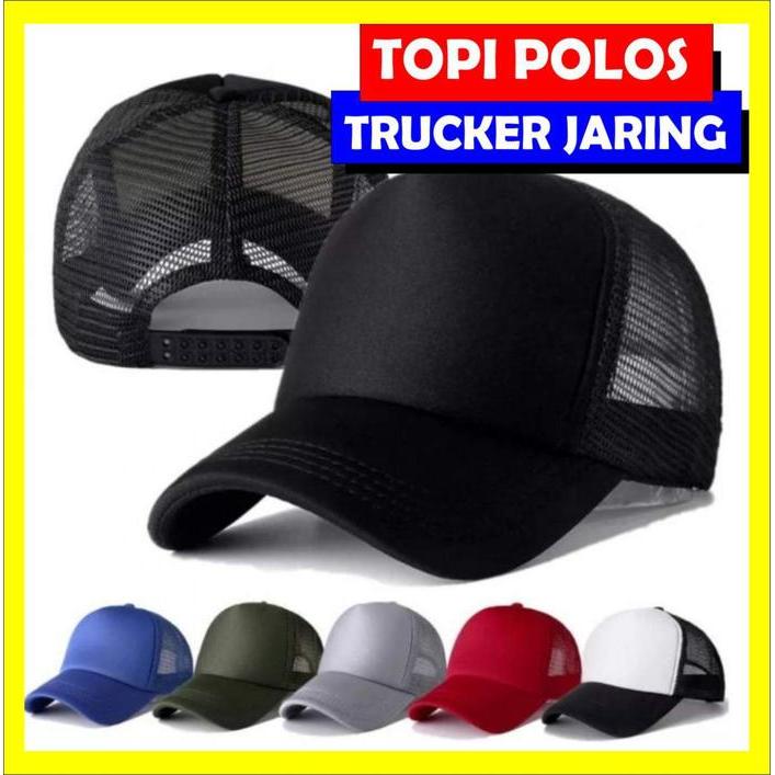 topi trucker jaring polos kombinasi warna dewasa ukuran 57-59cm bahan kain mesh + jala kualitas