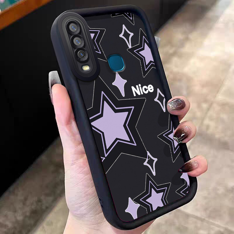 Casing Hp untuk VIVO Y12 Y12i Y15 Y17 Y3 Y3s Case Bintang Ungu Warna Hitam Kasing silikon Cesing Sof
