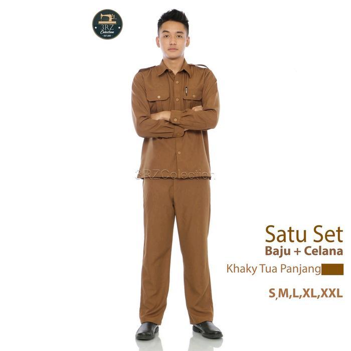 Baju Seragam PNS Pemda Guru Dinas Pria Baju Khaki Tua Khaki Muda Lengan Panjang