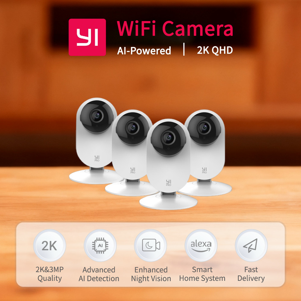 YI 4pc 2K Home Pro Camera 3MP Wi-Fi IP Security Surveillance Smart System with Night Vision Baby