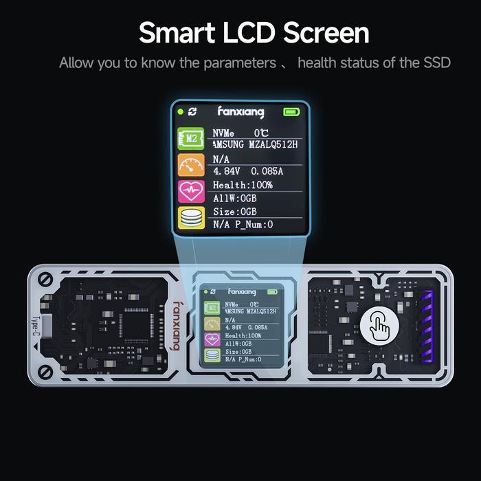 Fanxiang M.2 SSD Enclosure NVMe and SATA With Smart LCD Screen - MD-86