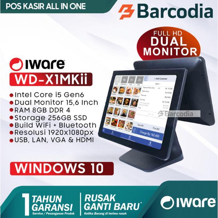 Windows 10 POS mesin kasir All in One Dual Monitor Intel Core i5 Gen 6th 8/256GB Iware WD-X1MKii | W